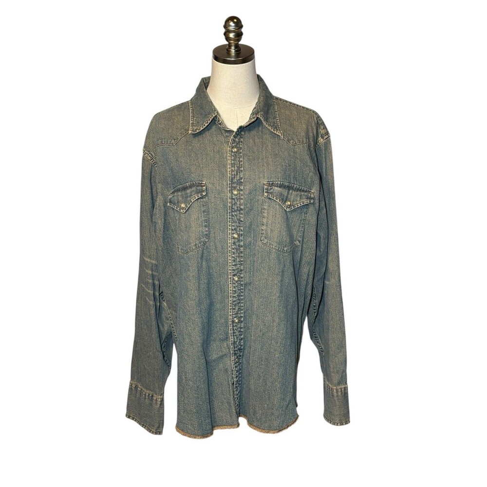 Gap Denim Pearl Snap Long Sleeve Shirt Button Down Ladies L Western
